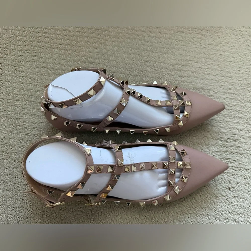 Kaitlyn Pan Women’s Rock Studded Leather Pink Pointed Flat  Shoes - Picture 4 of 9